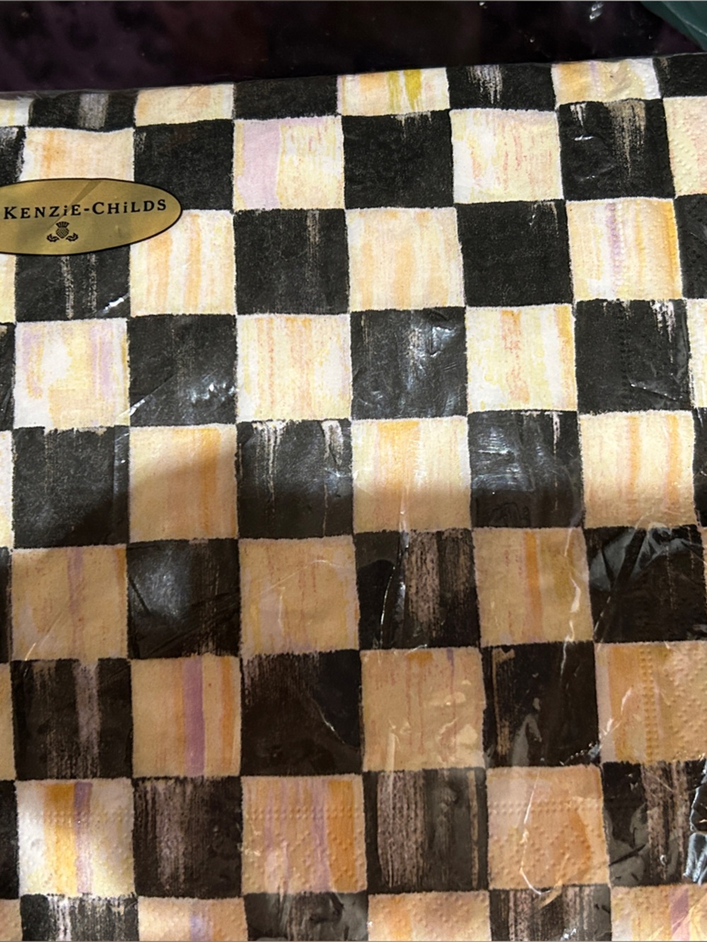 MacKenzie-Childs Black and Pale Yellow Checkered Napkin Set
